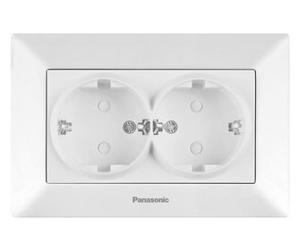 Priza dubla cu impamantare si protectie copii Arkedia Panasonic, ST, alba