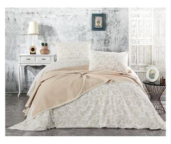 Set de pat dublu cuvertura, cearsaf si fete de perna Whitney Asude Cappuccino