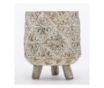 Ghiveci de piatra, crem antichizat, 3 picioare, 23x26x26 cm