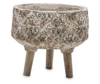Ghiveci de piatra, crem antichizat, 3 picioare, 20x18x18 cm