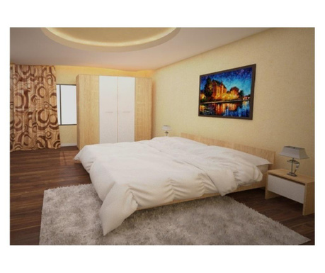 Dormitor ALEX Sonoma cu pat, saltea ortopedica+2 noptiere+comoda TV+sifonier