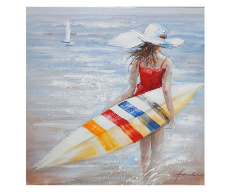 Маслена картина "Момиче със сърф"