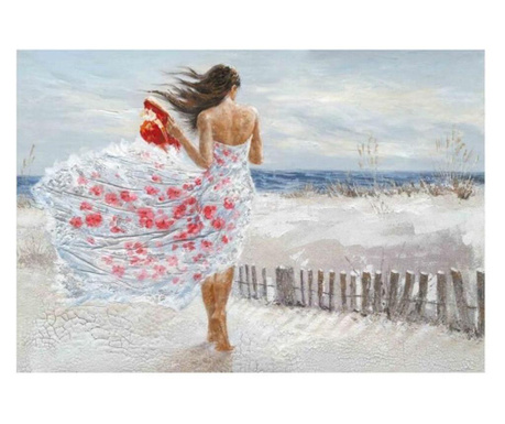 Маслена картина "Жена в бяла рокля с цветя"