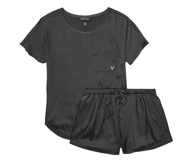 Pijama dama, Victoria's Secret Oversized T-Shirt & Petal Short PJ Set, Neagra, XS INTL