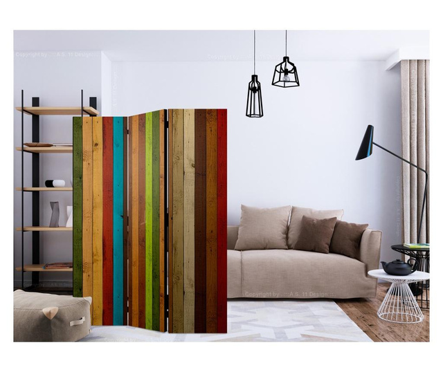 Španska stena Artgeist - Wooden rainbow [Room Dividers] - 135 x 172 cm