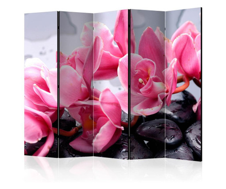 Paravan u 5 dijelova Artgeist - Orchid flowers with zen stones II [Room Dividers] - 225 x 172 cm