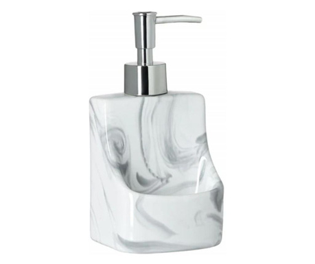 Dispenser Pufo Shadow pentru sapun lichid cu suport burete, ceramic, 17 cm, alb