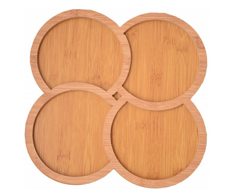 Platou din lemn pentru servire cu 4 compartimente, 29 x 28 cm