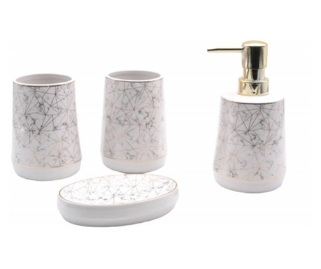 Set ceramic pentru baie compus din 4 piese, Pufo White Shine, alb