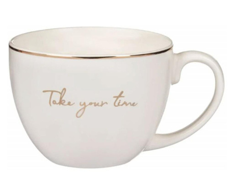 Cana din ceramica Pufo Time pentru cafea sau ceai, 400 ml, alb
