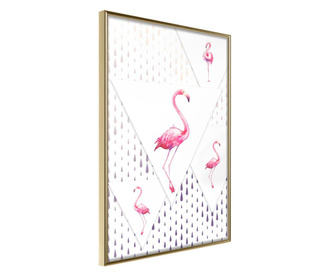 Tablou poster artgeist, flamingos and triangles, rama aurie  20x30 cm