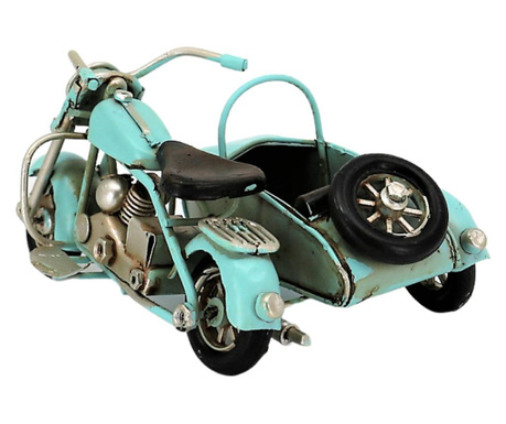 Macheta motocicleta retro cu atas din metal, albastru 12x8x6 cm