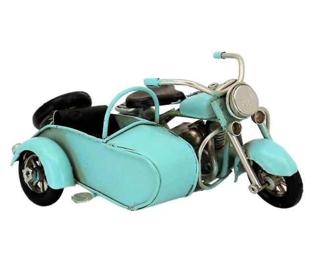 Macheta motocicleta retro cu atas din metal, albastru 12x8x6 cm