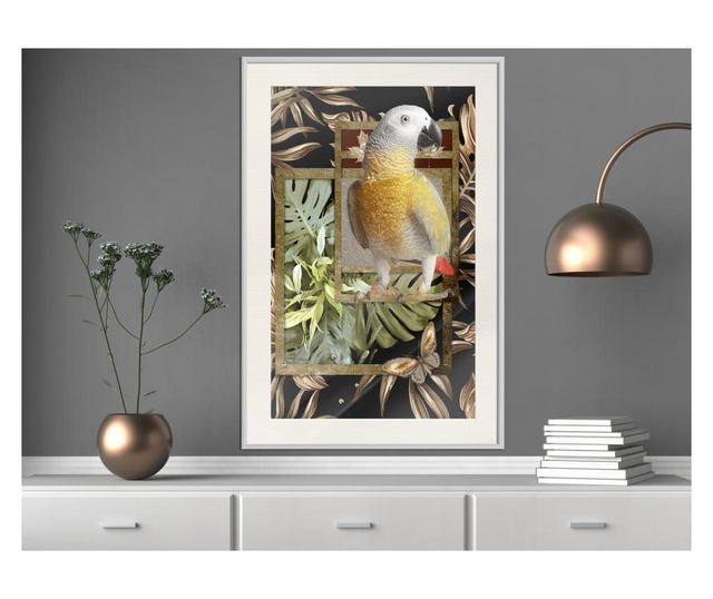 Tablou poster artgeist, composition with gold parrot, rama alba tip passe-partout  20x30 cm
