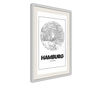 Tablou poster artgeist, city map: hamburg (round), rama alba tip passe-partout  40x60 cm