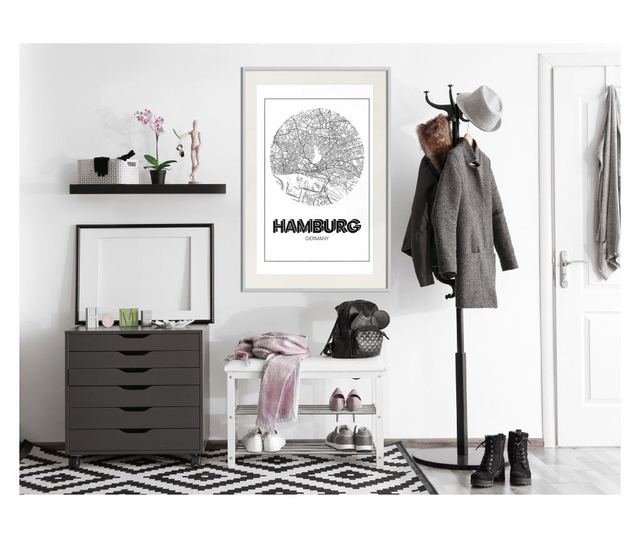 Tablou poster artgeist, city map: hamburg (round), rama alba tip passe-partout  40x60 cm