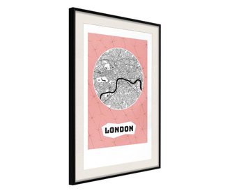Tablou poster artgeist, city map: london (pink), rama neagra tip passe-partout  20x30 cm