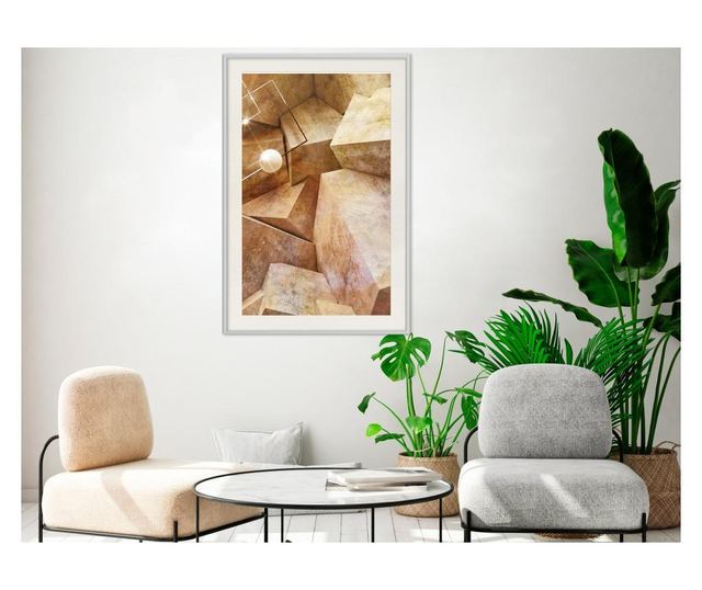 Tablou poster artgeist, cubic rocks, rama alba tip passe-partout  20x30 cm