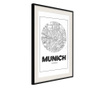 Tablou poster artgeist, city map: munich (round), rama neagra tip passe-partout  40x60 cm