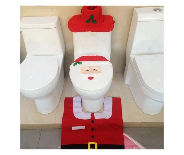 Set decoratiuni pentru baie, Mos Craciun, Gonga® Rosu