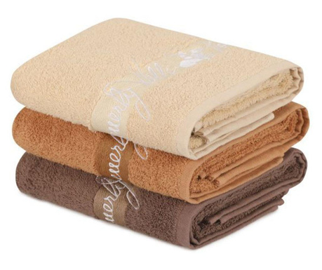 Комплект 3 кърпи за баня Beverly Hills Polo Club, памук, 450 g/m², 90x50 cm, крем/кафяв
