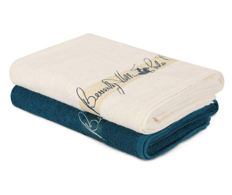 Sada 2 ručníků Beverly Hills Polo Club, bavlna, 450 g/m², 140x70 cm, krémová/modrá
