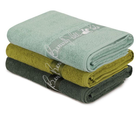 Комплект 3 кърпи за баня Beverly Hills Polo Club, памук, 450 g/m², 140x70 cm, зелен