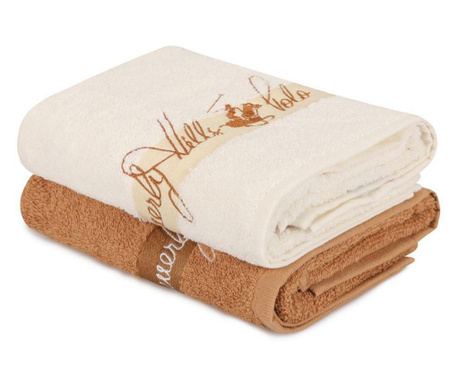 Комплект 2 кърпи за баня Beverly Hills Polo Club, памук, 450 g/m², 90x50 cm, крем/кафяв