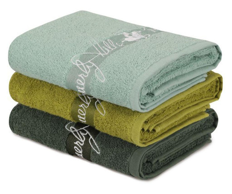 Комплект 3 кърпи за баня Beverly Hills Polo Club, памук, 450 g/m², 90x50 cm, зелен/сиво