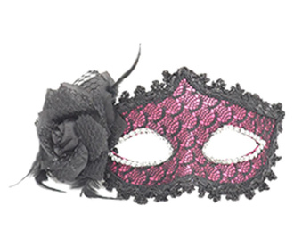 Masca carnaval venetian pentru ochi cu trandafir, roz inchis