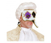 Masca carnaval venetian model Casanova cu detalii aurii, mov/negru