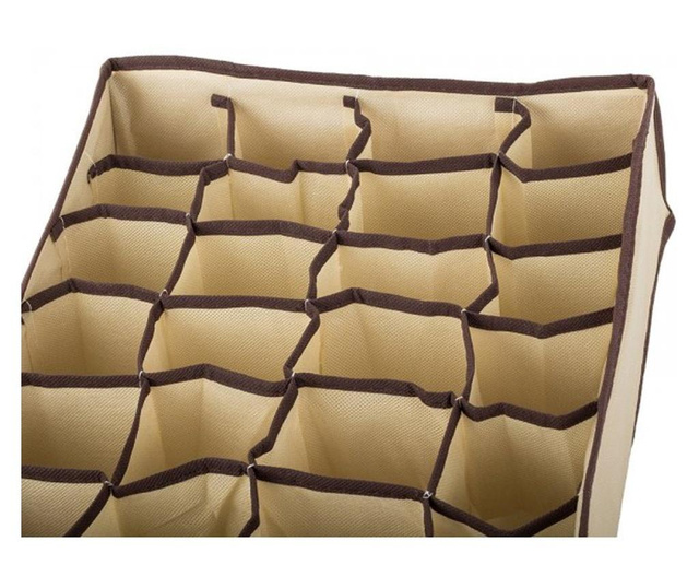 Organizator pentru sosete si lenjerie intima cu 24 de compartimente, 34x30x10 cm Crem