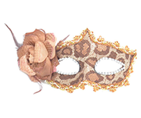 Masca carnaval venetian pentru ochi cu trandafir si animal print, maro/auriu