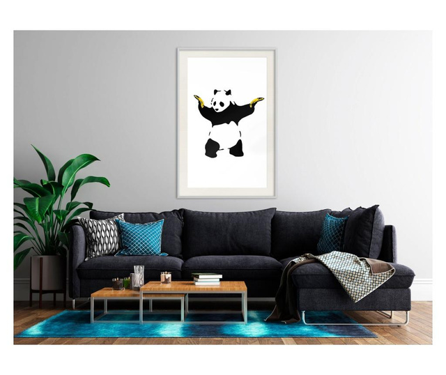 Tablou poster Artgeist, Banksy: Panda With Guns, Rama alba tip passe-partout, 40 x 60 cm