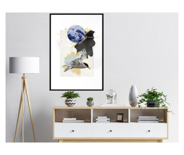 Tablou poster Artgeist, Abstraction with a Tern, Rama neagra, 30 x 45 cm