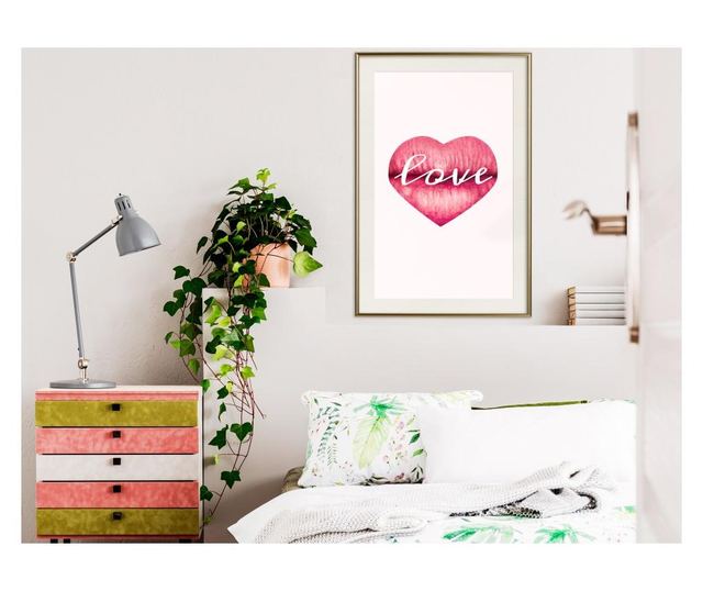 Tablou poster Artgeist, Kiss of Love, Rama aurie tip passe-partout, 30 x 45 cm
