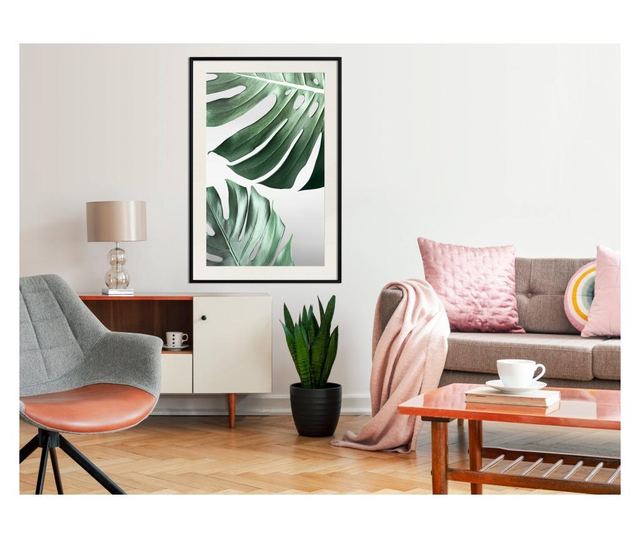 Tablou poster Artgeist, Leaves Like Swiss Cheese, Rama neagra tip passe-partout, 20 x 30 cm