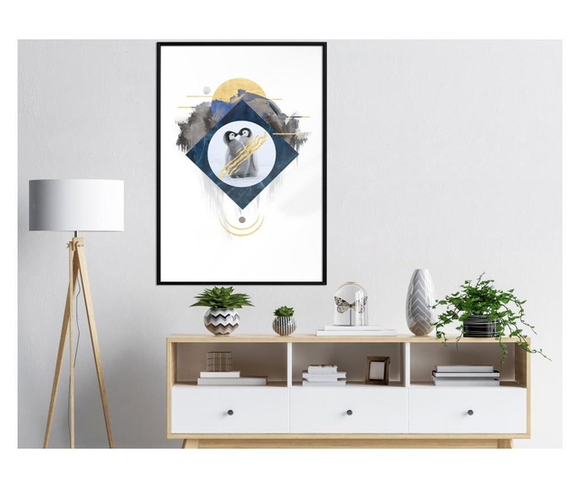 Tablou poster Artgeist, Little Penguins, Rama neagra, 40 x 60 cm