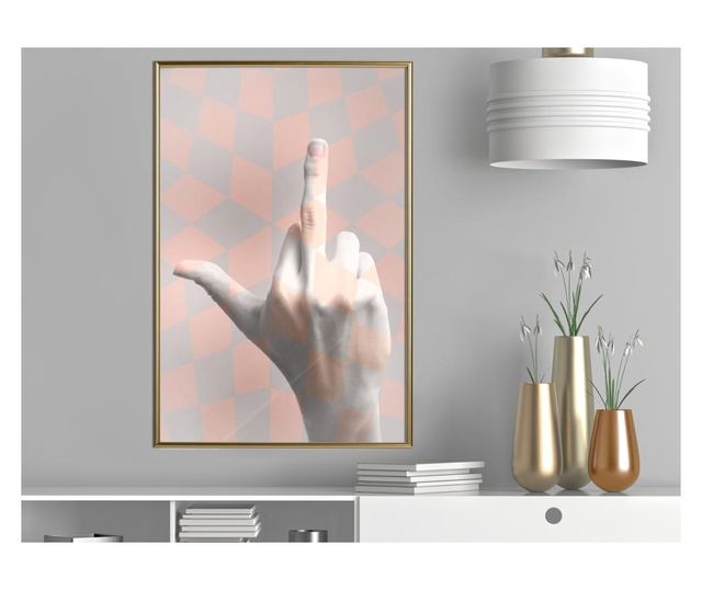 Tablou poster Artgeist, Middle Finger, Rama aurie, 20 x 30 cm