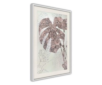 Tablou poster Artgeist, Ornamented Monstera, Rama alba tip passe-partout, 20 x 30 cm