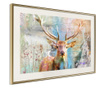 Tablou poster Artgeist, Pastel Deer, Rama aurie tip passe-partout, 45 x 30 cm