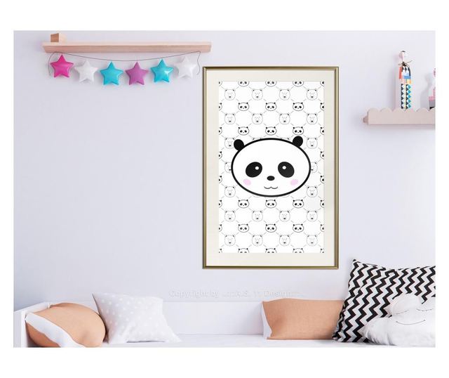 Tablou poster Artgeist, Panda and Friends, Rama aurie tip passe-partout, 30 x 45 cm
