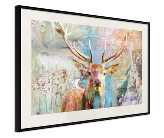 Tablou poster Artgeist, Pastel Deer, Rama neagra tip passe-partout, 60 x 40 cm