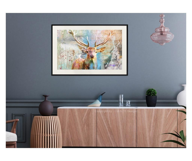 Tablou poster Artgeist, Pastel Deer, Rama neagra tip passe-partout, 60 x 40 cm
