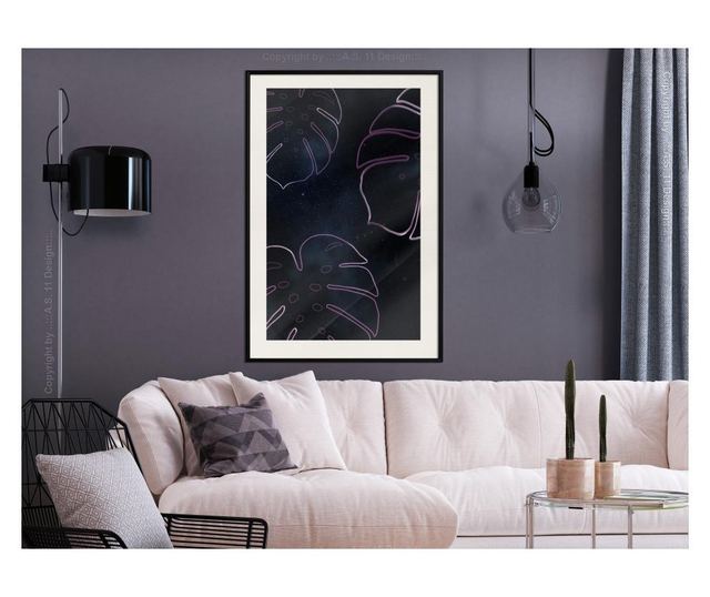 Tablou poster Artgeist, Monstera Outline, Rama neagra tip passe-partout, 40 x 60 cm