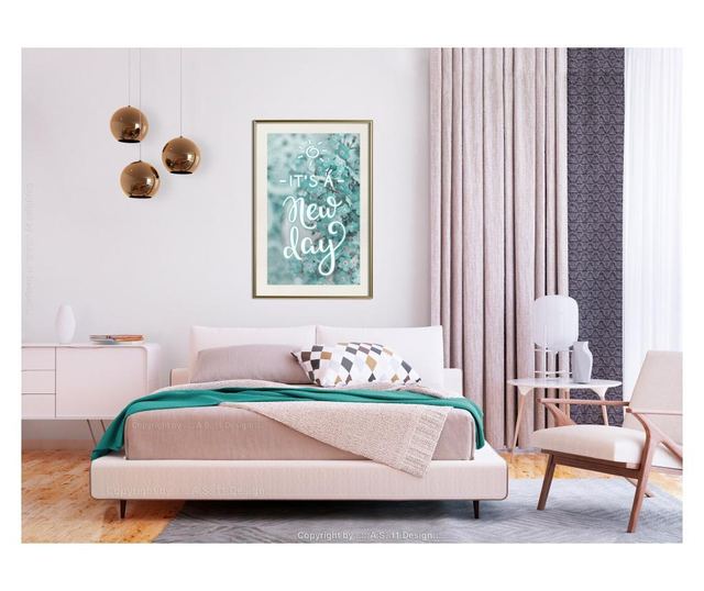 Tablou poster Artgeist, New Day, Rama aurie tip passe-partout, 20 x 30 cm