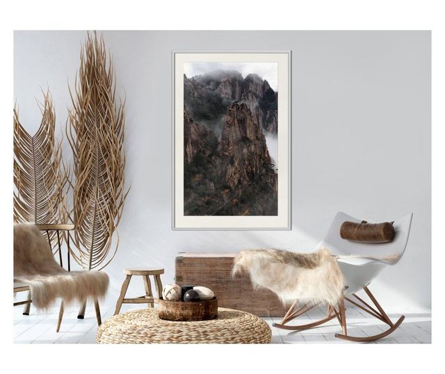 Tablou poster Artgeist, Mountain Ridge, Rama alba tip passe-partout, 30 x 45 cm