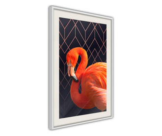 Tablou poster Artgeist, Orange Flamingo, Rama alba tip passe-partout, 30 x 45 cm