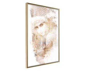 Tablou poster Artgeist, Mysterious Look (Beige), Rama aurie, 40 x 60 cm