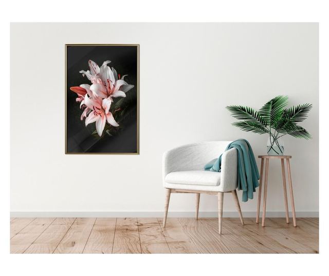 Tablou poster Artgeist, Pale Pink Lilies, Rama aurie, 40 x 60 cm